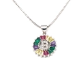 Silver necklace with a round multi-colored rhinestone pendant featuring the letter B - Letter A