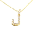 Close-up of gold-plated necklace featuring a micro-paved letter J pendant with sparkling stones - Letter J / Gold