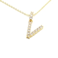 Close-up of gold V-letter pendant with pavé cubic zirconia on minimalist chain - Letter V / Gold