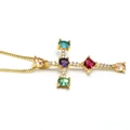 Fashion gold cross necklace with colorful zircon gemstones on a white background - Irregular Multi-colored Gemstone Cross
