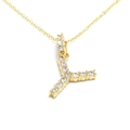 Macro detail of gold-plated Y-letter pendant with sparkling pave zircon settings - Letter Y / Gold