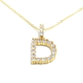 Macro shot of gold-plated letter D pendant necklace featuring shimmering pavé set cubic zirconia - Letter D / Gold