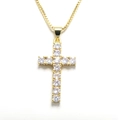 Macro shot of gold cross pendant with micro-paved zircons and classic box chain necklace - Classic Clear Pave Zirconia Cross