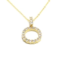 Detailed close-up of a gold necklace with a sparkling pavé crystal circle pendant - Letter O / Gold