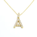 Detailed close-up of a gold letter A pendant with sparkling pave zircon on a chain - Letter A / Gold