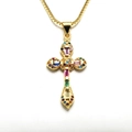 Golden cross necklace with colorful zircon stones on a minimalist box chain for women - Rectangular Step-cut Colorful Cross