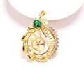 Goldener federförmiger Anhänger mit birnenförmigem grünem Stein und Zirkonia-Akzenten - E9 Shell Radial Style / Gold