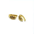 Detailed close-up of a golden Hamsa hand ear cuff featuring vibrant multicolor gemstones - Hamsa Hand / Gold
