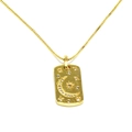 Gold star and moon engraved rectangular pendant necklace with sparkling rhinestones - Star Moon Plate Necklace Gold
