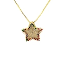 Detailed close-up of a gold star pendant necklace featuring multi-colored rhinestones - Full Inlaid Star Necklace Gold