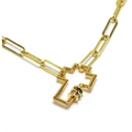 Gold paperclip chain necklace featuring a hollow cross pendant with colorful gemstones - Colored Stone Cross Carabiner Style