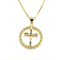 Gold plated ring necklace featuring a cross pendant set with colorful zircon stones - Circle Framed Cross