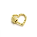 Macro shot of heart-shaped gold-plated screw clasp with twisted rope texture for DIY jewelry - Gold Twisted Heart Clasp