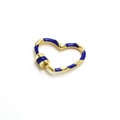 Close-up of heart-shaped gold screw clasp with dark blue enamel spiral pattern detail - Deep Blue Heart