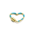 Macro detail of heart-shaped gold screw clasp with blue enamel stripes for DIY jewelry - Sky Blue Heart