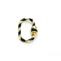 Macro detail of a black and gold striped enamel screw clasp for DIY jewelry making - Black Oval Clasp