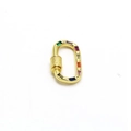 Macro view of gold-plated heart-shaped screw clasp with colorful zircon stone inlay - D-Shape