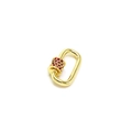 Macro detail of a gold U-shaped screw clasp featuring red pavé-set cubic zirconia stones - U-Shape Red Zircon Style