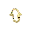 Macro shot of gold Hamsa screw clasp pendant with colorful zircon stones inlay - Hamsa Hand Style / Gold
