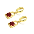 Détail de boucles d'oreilles cadenas dorées avec pierre rouge ronde et fermoir à charnière - Serrure (Zirconia Rouge)