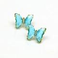 Detail of gold butterfly earrings featuring faceted sky blue crystal and zircon accents - Lake Blue(2)