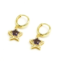 Détail de boucles d'oreilles étoiles dorées avec zircons violets et cristaux micro-pavés - Étoile (Zircone Violette)