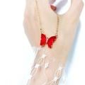 Elegant gold chain necklace featuring a dreamy red transparent crystal butterfly pendant - Red