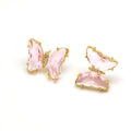 Detail of pink crystal butterfly earrings with zircon accents and gold plating - Light Pink (20)