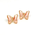 Detail view of pink crystal butterfly earrings with gold metallic frame and tiny diamonds - Champagne (13)