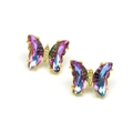 Macro view of gold butterfly earrings featuring colorful iridescent crystal wings - Purple AB (10)