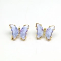 Macro view of light purple crystal butterfly studs with gold metal and tiny rhinestones - Purple (17)