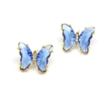 Close-up of blue crystal butterfly stud earrings with gold plating and zircon inlay - Blue(16)
