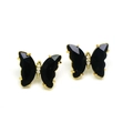 Detailed close-up of golden butterfly studs featuring black crystals and white diamonds - Black (5)
