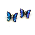 Detailed macro view of crystal butterfly stud earrings with gradient blue-purple wings - Royal Blue (15)