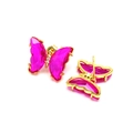 Detail of rose pink crystal butterfly stud earrings with gold plating and small white stones - Pink (4)