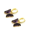 Détail de boucles d'oreilles papillon dorées avec ailes en cristal violet et pavé - Boucles d'oreilles / Violet foncé