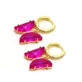 Détails des boucles d'oreilles papillon en cristal rose avec métal doré et zircons - Boucles d'oreilles / Rouge Prune