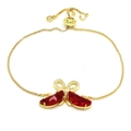 Verstellbares goldfarbenes Armband mit rotem Kristall und Zirkonia-Schmetterlingsanhänger - Rot