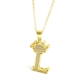 Detailed close-up of gold crown letter L pendant necklace with pavé zircon stones - Gold - Letter L