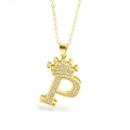 Macro shot of gold crown pendant with letter P and micro-paved white zircon details - Gold - Letter P
