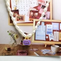 Detail of pearl necklace with suitcase pendant and Love Travels text on life scene - Love Travels Suitcase Style (AF046) / Purple