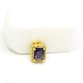 Rectangle gold pendant with a large dark purple gemstone and sparkling white crystals - Rectangle (Purple Zirconia)
