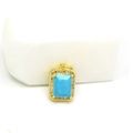 Gold rectangular pendant with a faceted blue stone and crystal border on a white background - Rectangle (Blue Zirconia)