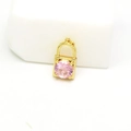 Goldener Schlossanhänger mit einem runden rosa Edelstein und Vier-Krallen-Fassung - Goldenes Schloss (Rosa Zirkonia)
