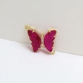 Collar de perlas con colgante de mariposa de cristal rojo rosa en acabado dorado - Estilo Colgante de Mariposa Rosa Roja (11#)