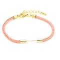 Pink and gold woven cord bracelet with adjustable lobster clasp and metal chain - Pink (Lobster Clasp)