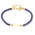 Detail of woven blue and gold bracelet with metallic tube and lobster clasp - Blue (Lobster Clasp)