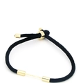 Detail view of adjustable black braided rope bracelet with polished gold cylinder clasp - Black (Sliding Knot Adjustable)