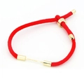 Adjustable red woven nylon bracelet with polished gold metal accents for couples - Red (Sliding Knot Adjustable)
