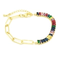 Dettaglio di bracciale a catena a graffetta dorata e tennis di zirconi arcobaleno chic - Stile Giuntato Zirconia Multicolore Maglia Grande (12#)